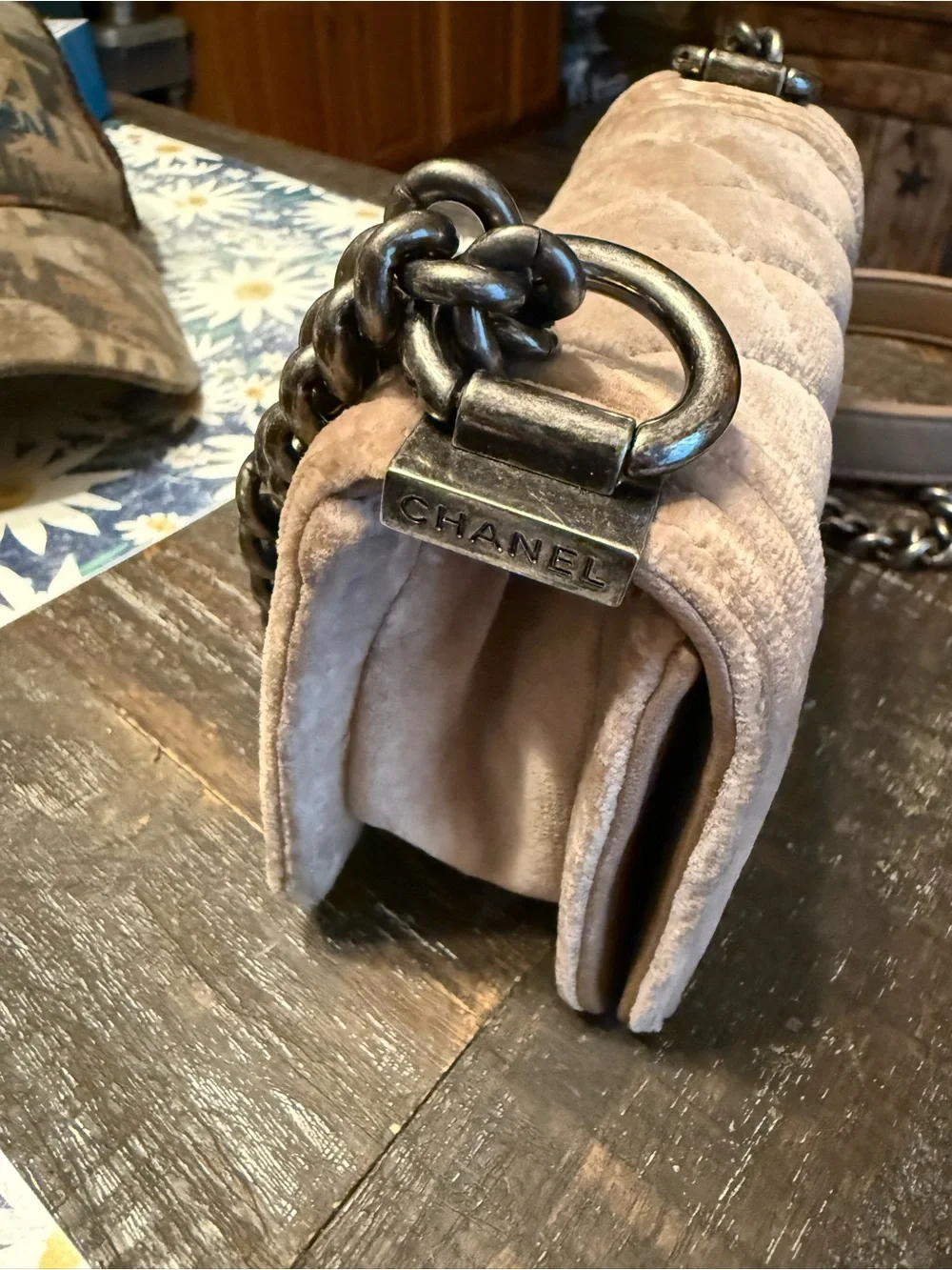 Chanel Quilted Velvet Boy Bag - Taupe